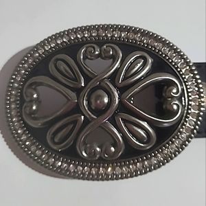 Linea Pelle black leather belt with silver toned large front buckle